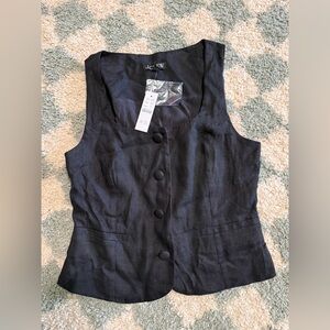 J.CREW NWT NEW Women’s Scoopneck 100% linen button front vest top Black Size 2